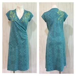 Athleta Faux Wrap Teal Floral Dress MT